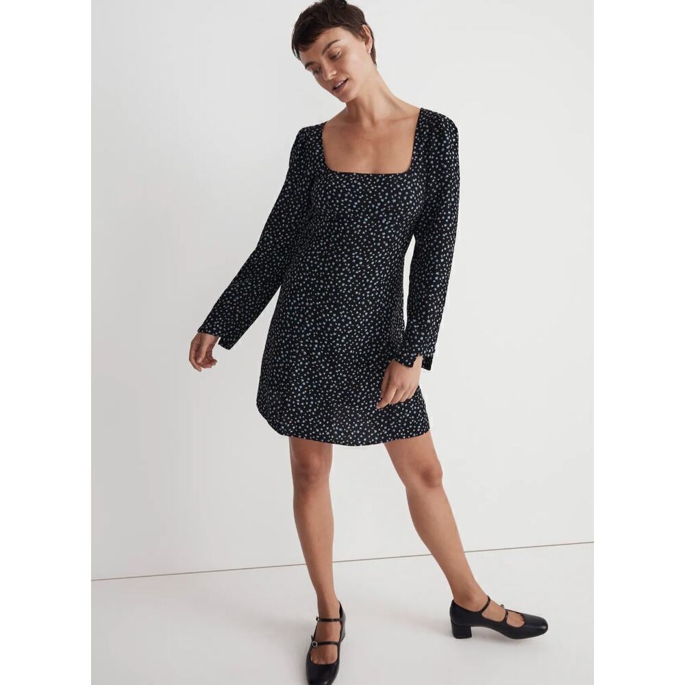 Madewell Babydoll Viscose Dress Long Sleeve Blue White New Size 4